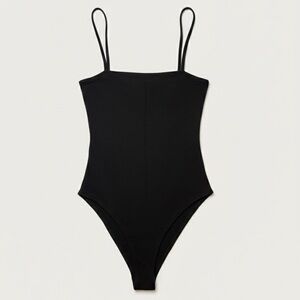 Forever 21 Women's Black Ribbed Spaghetti Strap Bodysuit S